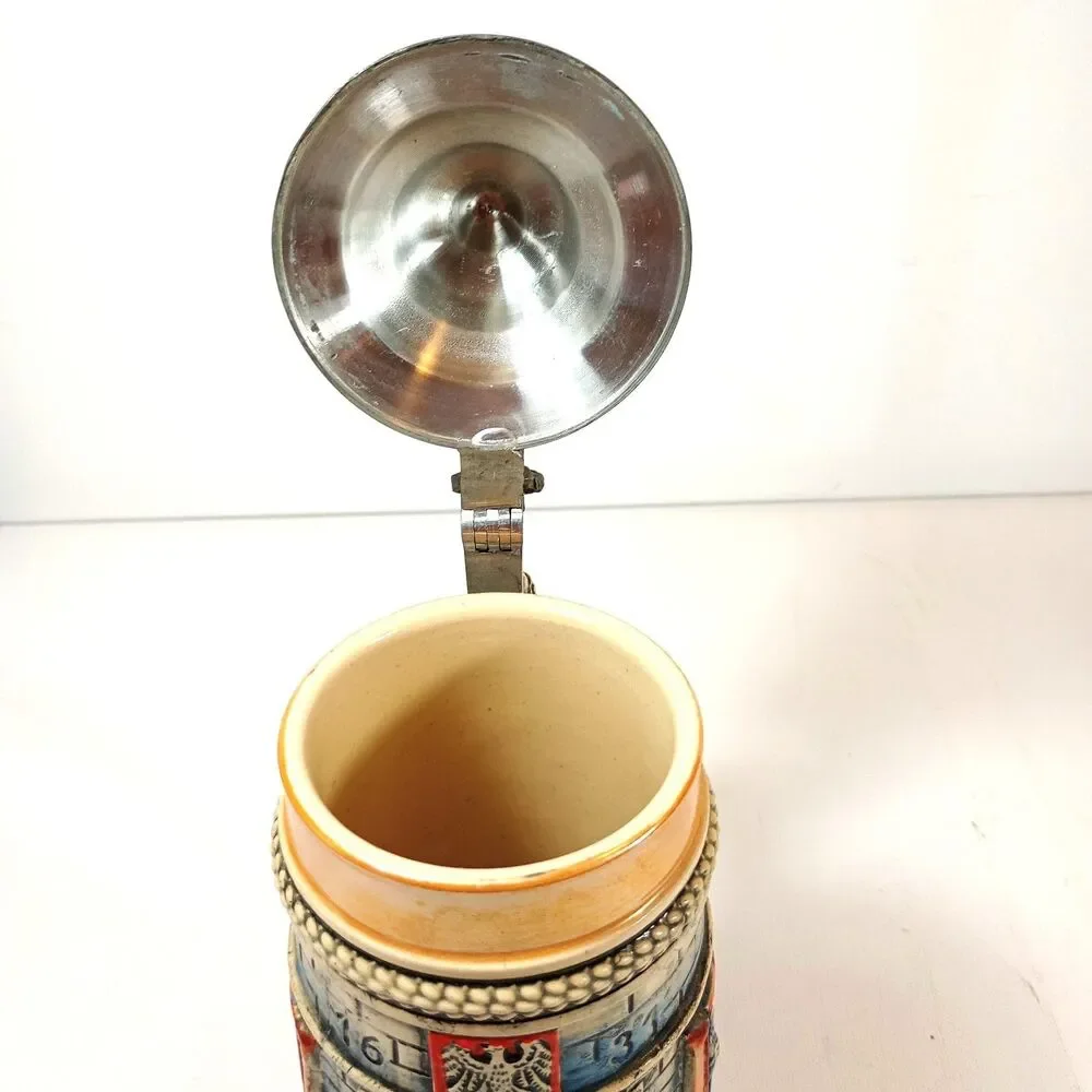VTG Corzelius German Stoneware Beer Stein Pewter Lid Meistertrunk Rothenburg .5L